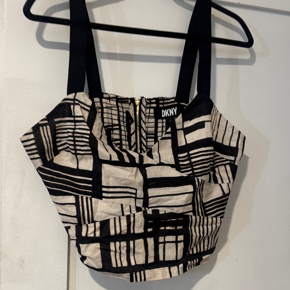 DKNY Geometric Black and Cream Crop Top